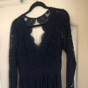 Long navy blue backless dress
